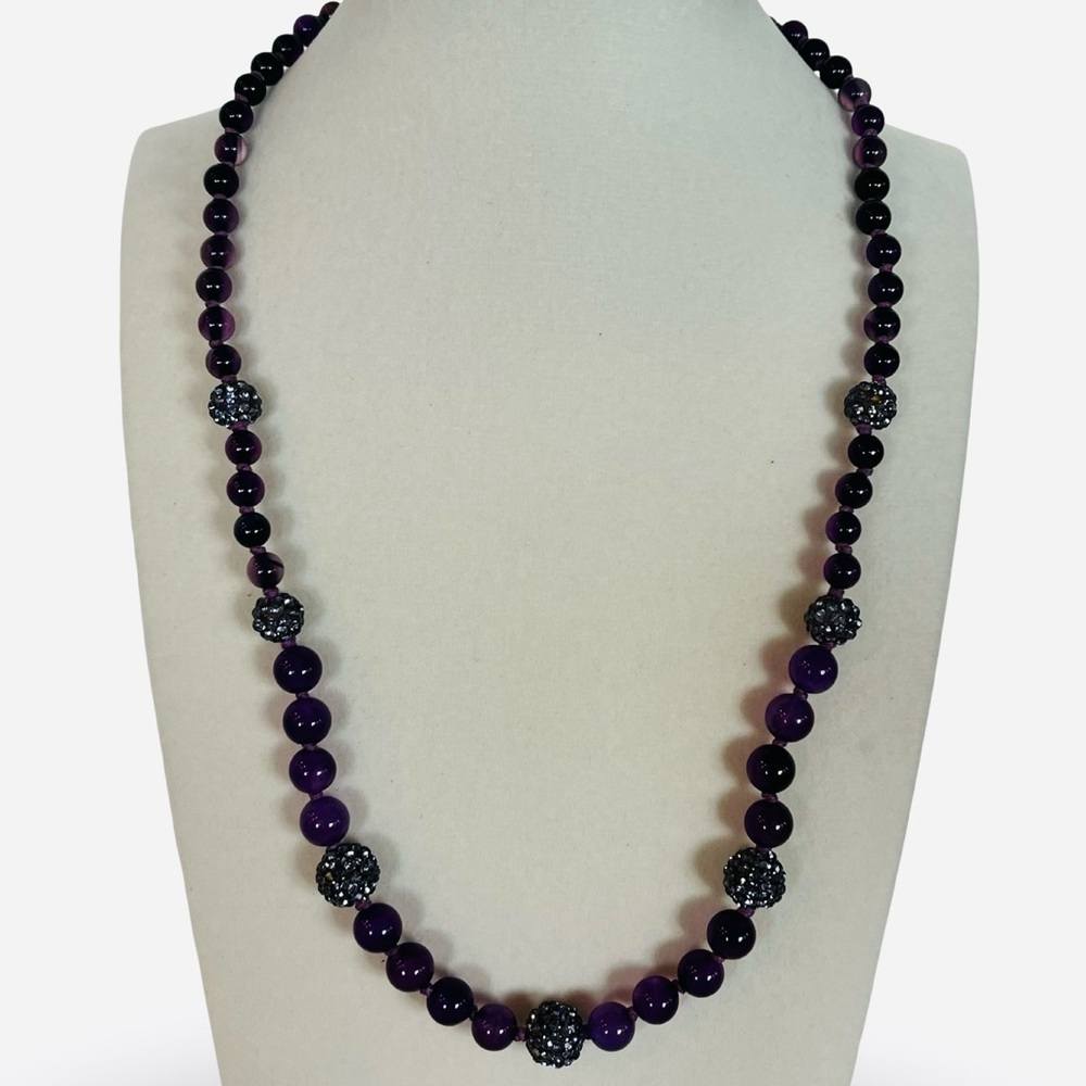 Deep Purple Crystal Beaded Necklace Adjustable Length
